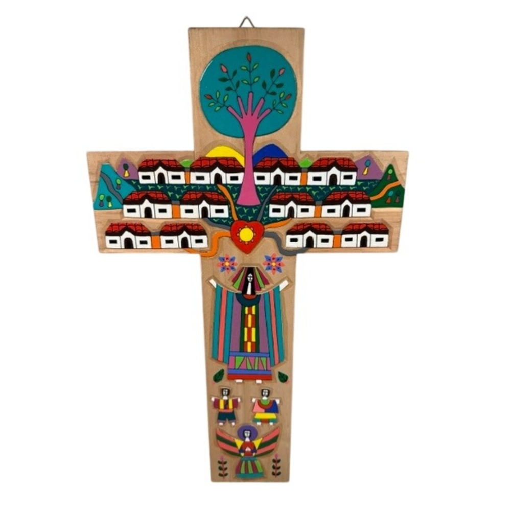 La Semilla de Dios Wood Cross Hand Painted Folk Art La Palma El Salvador Village